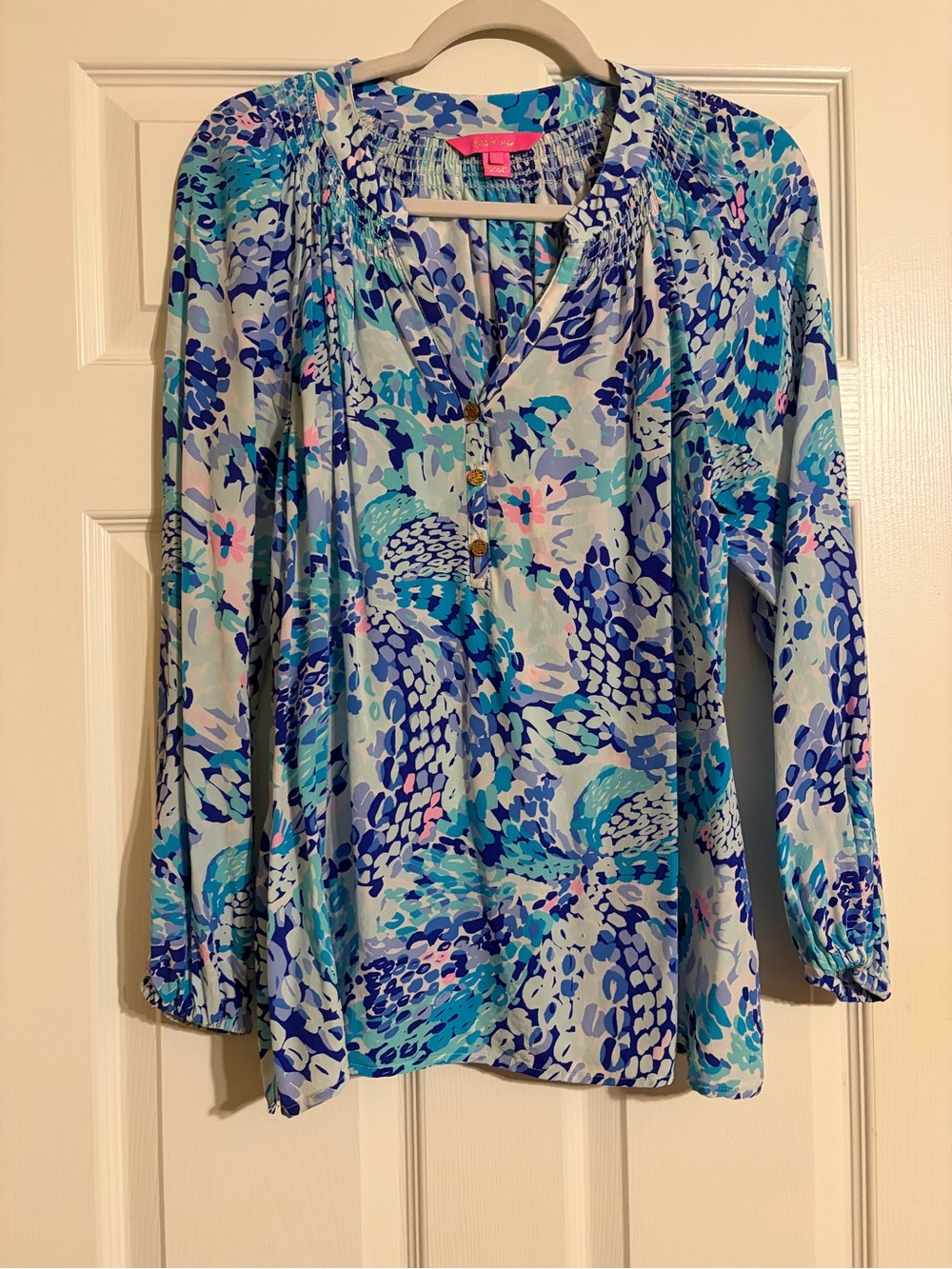 Lilly Pulitzer Blue Multi-Print Long-Sleeve Blouse